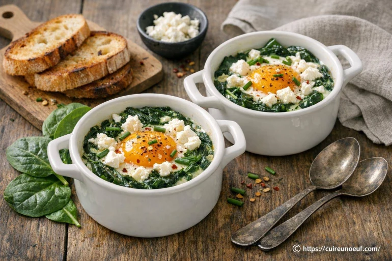 Œufs cocotte aux épinards et chèvre : recette facile et savoureuse